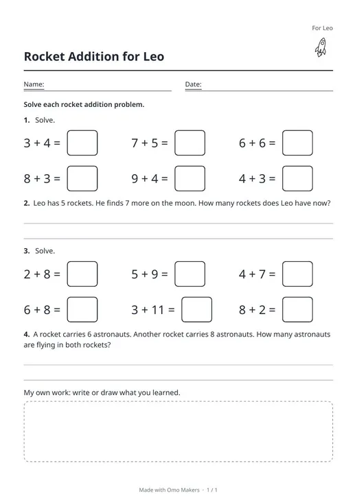 Page 1 of 1 made by Maths Worksheets